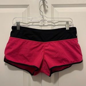 Lululemon Pink & Black Striped Shorts with Sewn-in Undergarment